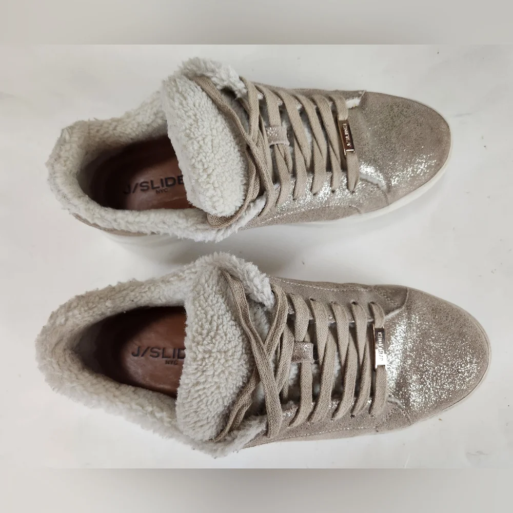 Gold Metallic Ninka J/Slides Waterproof Suede Fur Lined Platform Sneaker size 8